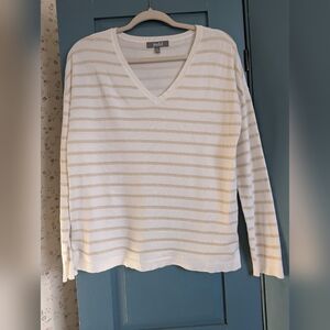 Marled Reunited M Gold Striped V-Neck Sweater Holidays NYE